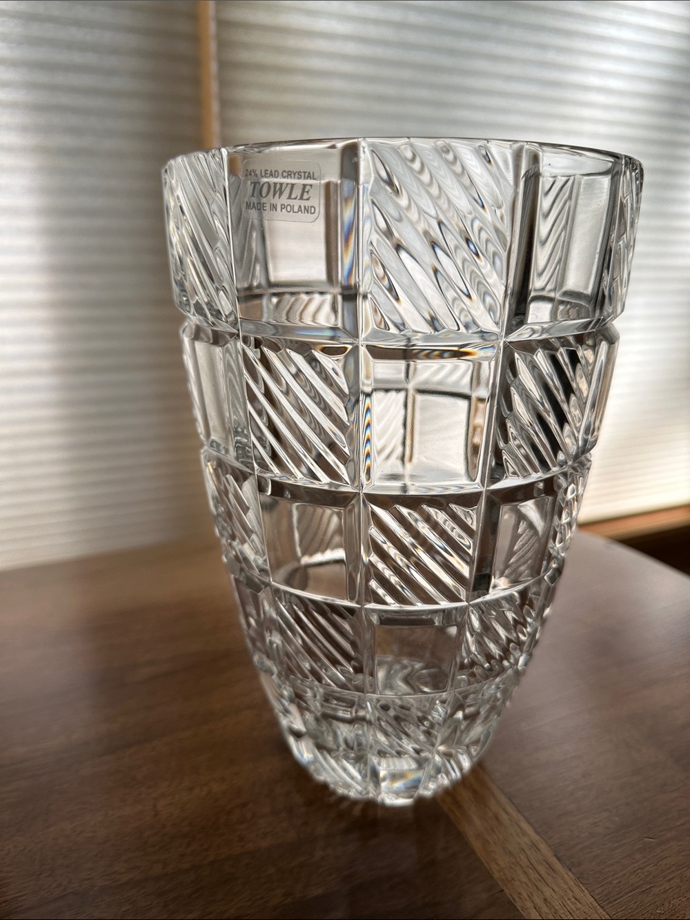Towle 24% Lead Crystal 9” Vase Block Cut Heavy Poland Starburst Base